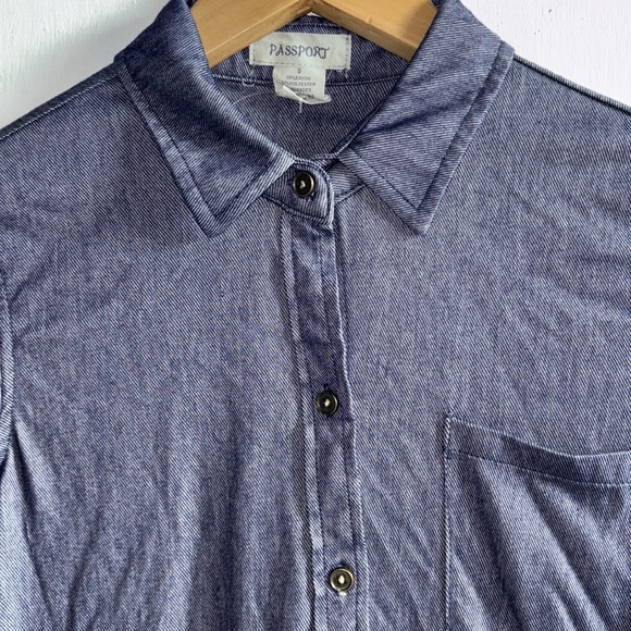 Casual Blue Lightweight Button Down Mini Dress Cute Roll Up Long Sleeves Small - Picture 7 of 10